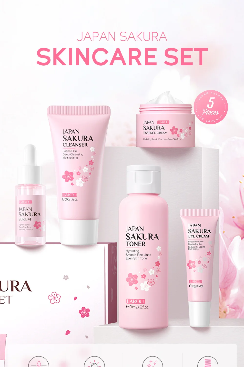 LAIKOU Sakura Kit Skin Care Se - đánh giá và giá Korean Skincare Routine